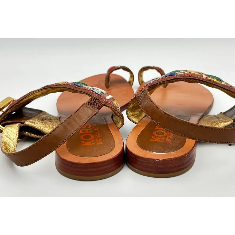 Michael Kors Woven Multicolor Leather Sandals Boho Slingback Toe Loop Size 8 - Picture 8 of 10